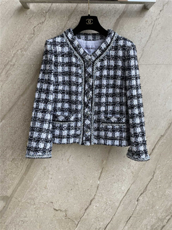 Chanel houndstooth v-neck coat