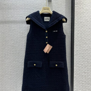 miumiu navy sailor collar tweed dress