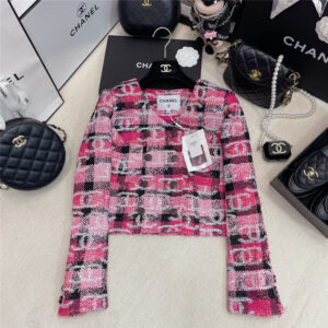 Chanel latest pink plaid logo woven coat