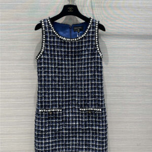 Chanel new blue and white lattice tweed dress