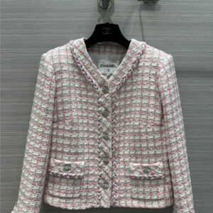 Chanel pink plaid color tweed coat