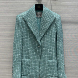 Chanel teal woven soft tweed suit jacket