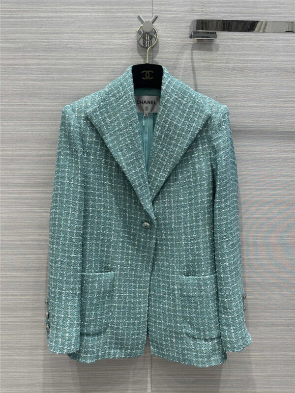 Chanel teal woven soft tweed suit jacket