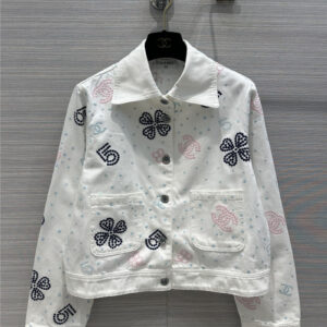 Chanel camellia hollow embroidery denim jacket coat