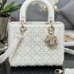 Lady Dior five-frame embroidered white pearl bag