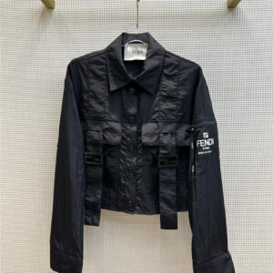 fendi pocket print zipped black cropped jacket