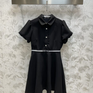 miumiu puff sleeve lapel letter thread elastic waist dress