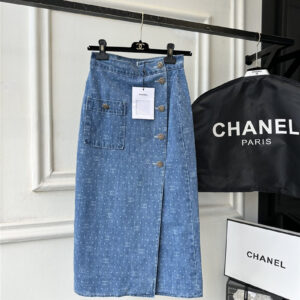 Chanel small A slit high waist denim skirt