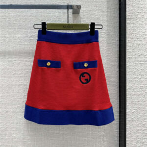 GUCCI Blue Bailing Red Knitting Half -skirt