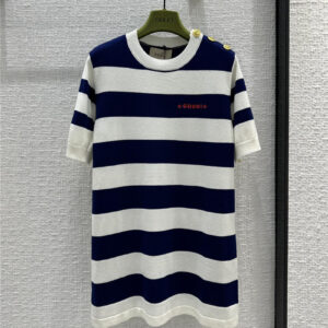 gucci navy style blue and white striped knitted dress