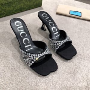 gucci rhinestone high heel slippers