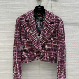 chanel red gradient color yarn woven soft tweed small coat