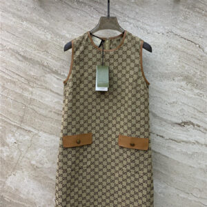 gucci brown GG leather sleeveless dress
