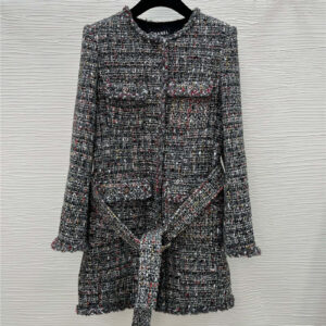 chanel woven tweed mid-length coat