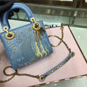 lady dior mini embroidery moon bag blue