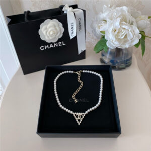 Chanel triangular full diamond double c pearl necklace