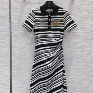 celine irregular striped pleated dress