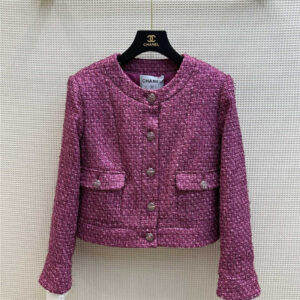 Chanel contrast stitching cuff tweed jacket