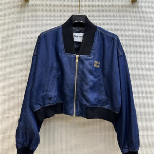 miumiu letter embroidered cropped bomber jacket