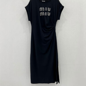 miumiu beaded lettered drawstring pleated dress