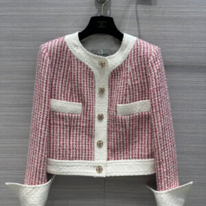 chanel prune powder woven plaid tweed coat
