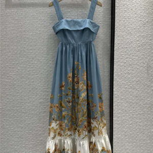 zimm blue paisley floral print strapless maxi dress