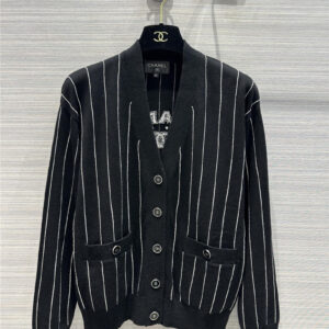 Chanel woven vertical strip V-neck cardigan