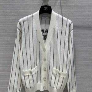 Chanel woven vertical strip V-neck cardigan