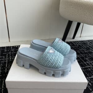 prada gear platform woven slippers