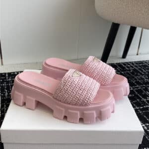 prada gear platform woven slippers