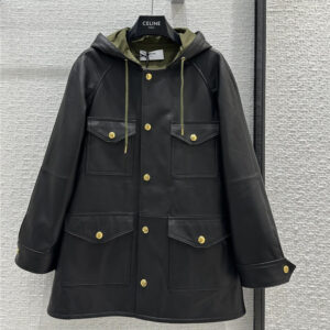 celine hooded leather track jacket