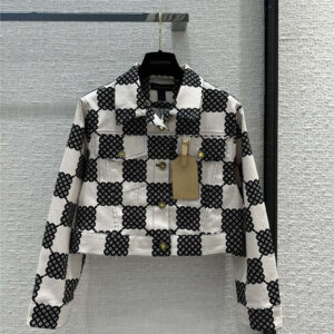 louis vuitton LV black and white checkered print denim jacket
