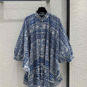 louis vuitton LV blue and white geometric print shirt dress