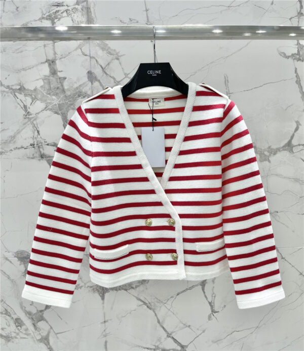 celine red and white striped breasted coat