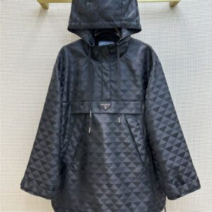 prada rhombus dark pattern hooded half zipper jacket