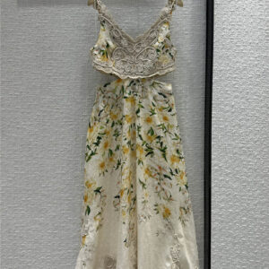zimm lace-paneled linen-print maxi slip dress