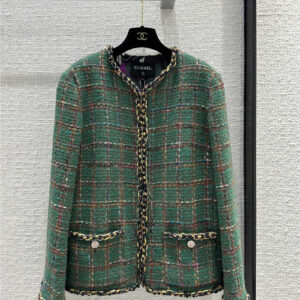 chanel vintage green interwoven plaid soft tweed jacket