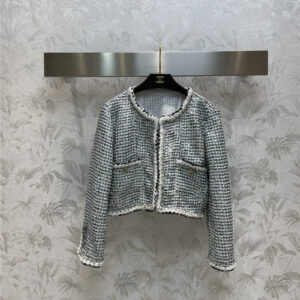 chanel sequined trim cropped coat