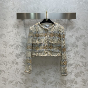 chanel tweed weave overlay cropped coat