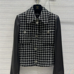 Chanel tweed and leather sleeve jacket