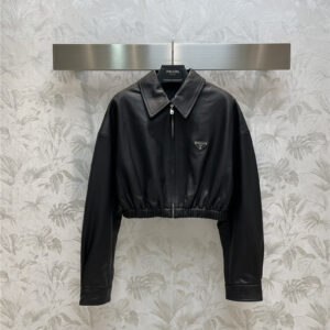 prada lapel cropped leather jacket