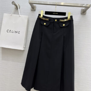 celine gold buckle waist chain stitching waist skirt