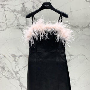 YSL new leather suspender skirt