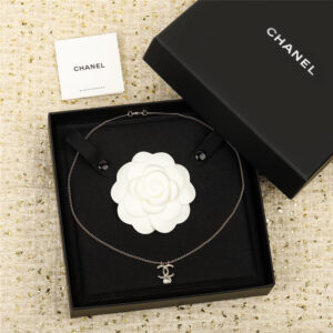 Chanel double c peach heart necklace
