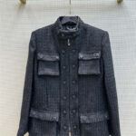 Chanel woven stand collar duffle mid-length coat