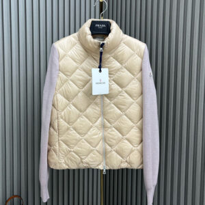moncler stand collar paneled cashmere knitted down jacket