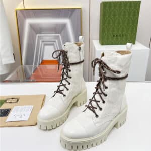 gucci double G electric embroidery version lace-up 8 inch boots