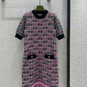 Gucci Barbie pink GG Marmont jacquard plaid knitted dress
