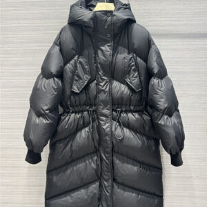 Hermès hooded drawstring waist long down jacket