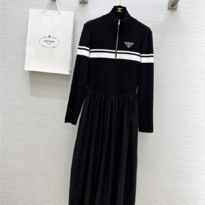 prada new black and white striped contrast knitted dress
